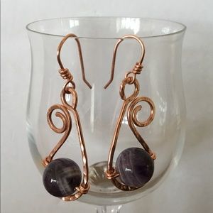 Fiddle Head Earrings - Genuine Amethyst on Copper